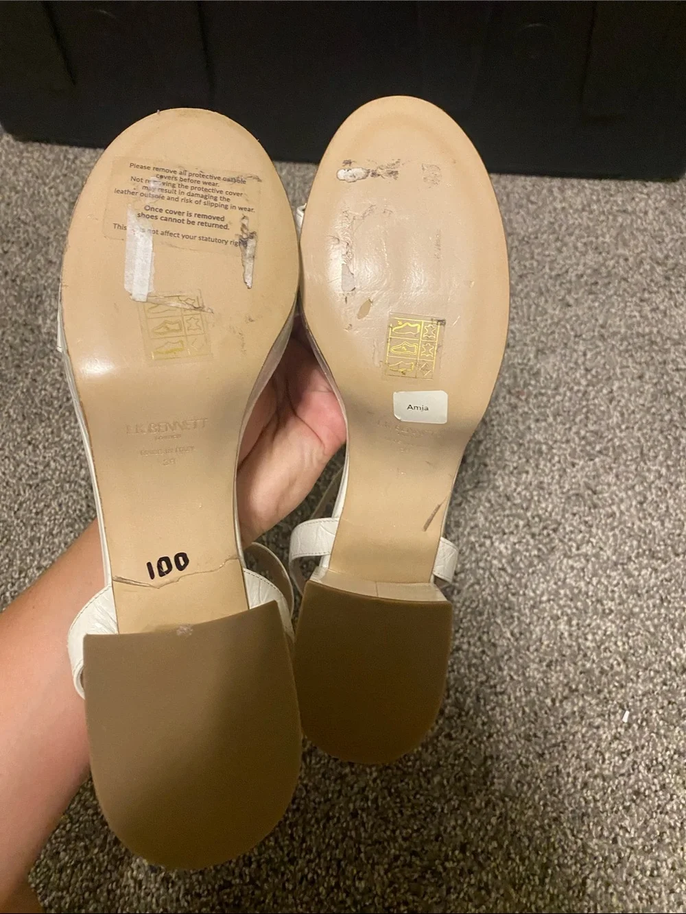 LK Bennett White Croc-Embossed Ankle Strap Block Heel Sandals